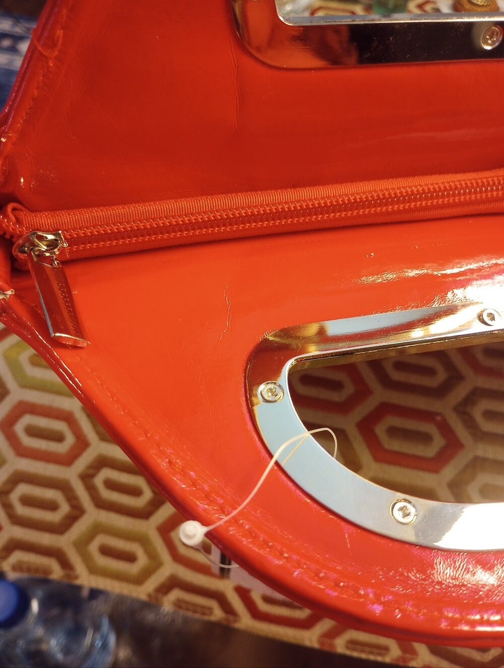 Red Ruffled Handbag with Silver Accent - Picture 12 of 14
